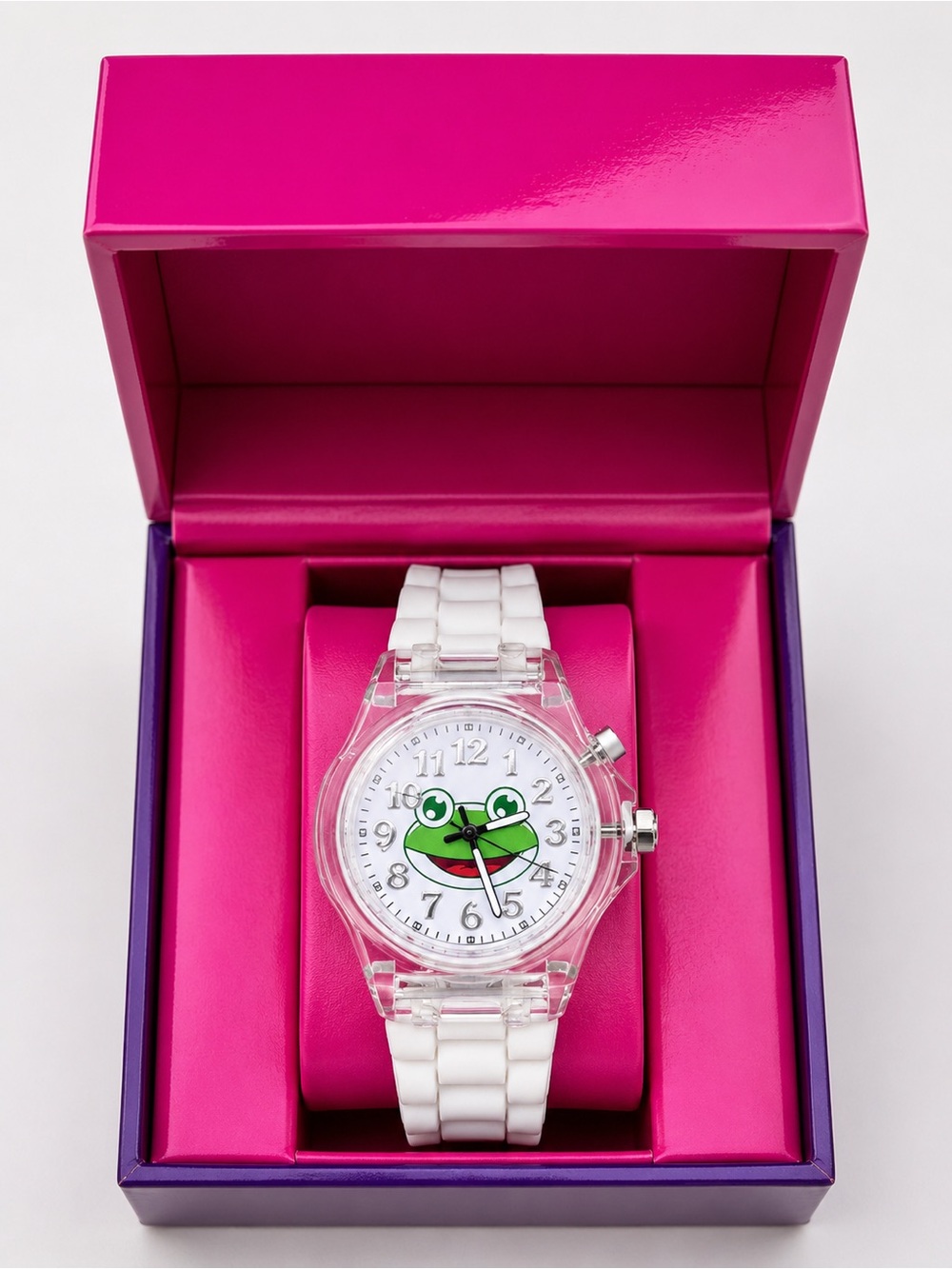 White Watch with Cute Green Frog Dial